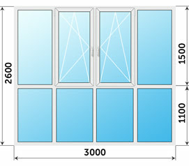 Панорамное окно Рехау 3000x2600