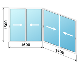 Окно на балкон NEWTEC ALS 100 3000x1500