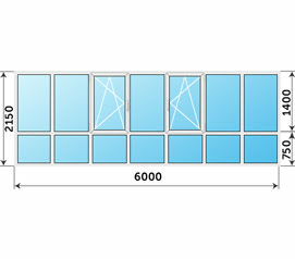 Панорамное окно Рехау 6000x2150