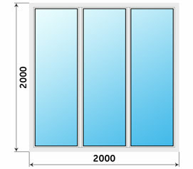 Трехстворчатое 1 камерное ПВХ окно 2000x2000