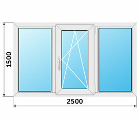Окно 3-створчатое пластиковое 2500x1500 1 камера