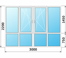 Окно Рехау 3000x2200 панорамное